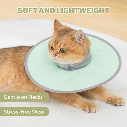 Avont Lightweight Waterproof Foldable Cone, Soft E-Collar - M Green | Neck up to 11.8", Width 3.7". Foldable soft cone for cats & small dogs, stops licking, waterproof, easy clean - color: Green, size: M