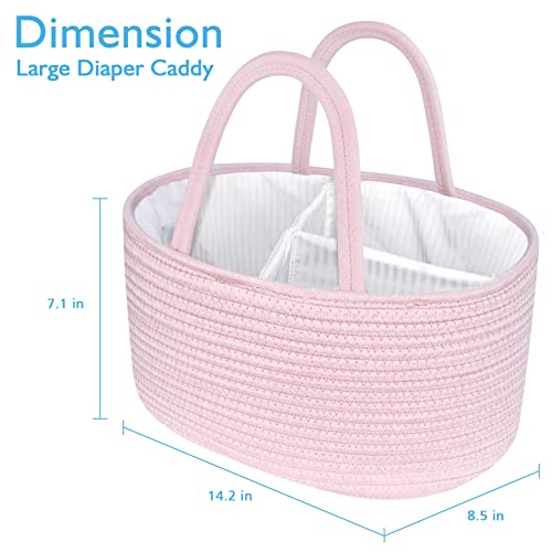 ABenkle Diaper Caddy Organizer - Cotton Rope Nursery Storage Basket for Baby Essentials, Boys & Girls Shower Gift, Changing Table Organizer - color: All Pink, size: Large