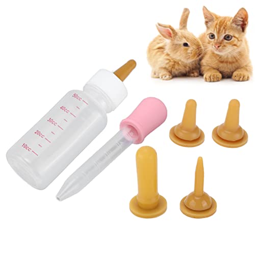 Small Pet Nurser Bottle, Pet Nursing Bottle Kit Dog Nursing Supplies Clear Scale Line Practical Long Nipple Newborn Animals Feeding Bottle for Feeding, Kittens, Squirrel, Puppy(Brown Pacifier+Pink)