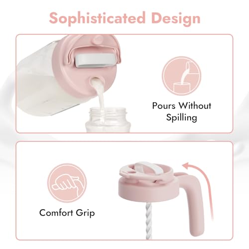 Papablic 32oz Wide Mouth Mason Jar Pour Spout Lid with Mixing Handle & Flip Locking Spout for Mixing Formula/Breastmilk/Protein Powder/Coffee, Pink - color: Pink Lid