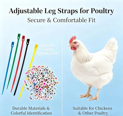 100PCS 6 Colors Chicken Leg Bands with Alphabet Number Beads for Duck Goose Farm Animal Tagging