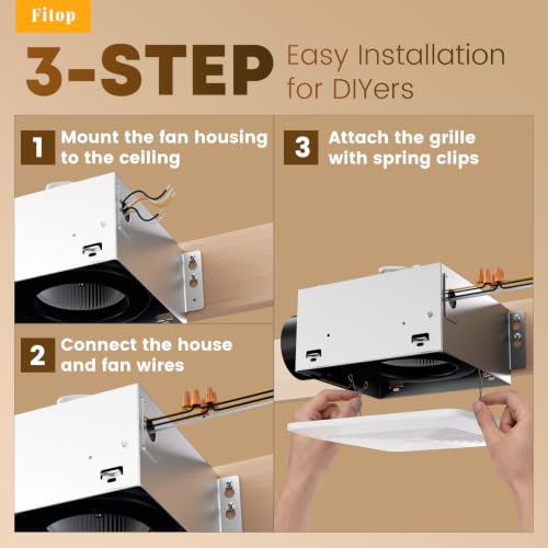 Fitop Bathroom Exhaust Fan 130CFM 1.5 Sones, Easy Installation | Ultra Quiet Ceiling Mounted – No Attic Access Required, Airflow Ventilation Fan for Bedroom, Laundry, Kitchen & Bathroom