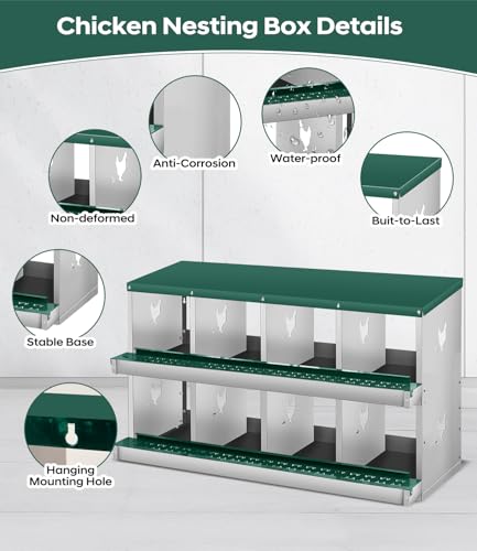 Garvee Chicken Nesting Box, 8 Compartment Metal Nesting Box | Wall Mount Chicken Nesting Boxes for Laying Eggs,Easy Egg Collection,8 Room Nest Boxes for Chickens - color: Red, size: Green 8 Compartment