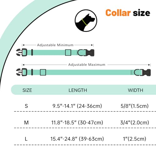 Waterproof Dog Collar, Easy to Clean Rubber Dog Collars with Quick Release Buckle Fits Small Medium or Large Dogs (Mint Green, S < 9.5-14.1 inch) - color: Mint Green, size: S (9.5-14.1 inch)