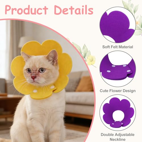 Felt Cat Recovery Collar, Cute Flower Cat Recovery Collar Adjustable Recovery Cones (2Pcs, L 10.2-12.2inch, Purple) for Small Dogs Kittens Cats - color: Purple, size: L（4.5 KG/9 lb and above）