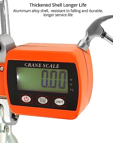 QWORK Heavy-Duty Digital Crane Scale - 2200lb/1000kg Capacity, Dual Unit Conversion, Accurate & Portable Industrial Hanging Scale for Farming, Hunting, Warehouse Use, Cast Aluminum, Orange