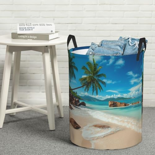 Laundry Basket Seaside Palm Trees Collapsible Large Capacity, 63L Dirty Clothes Basket Durable Lightweight Hamper With Handles Ideal For Clothes,Toys Home Organization15.7 * 19.6in - color: Palm