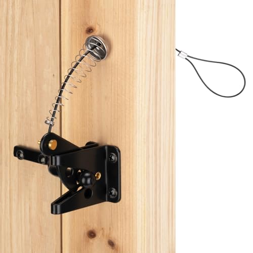 HILLMASTER 2 Pack Self Locking Gate Latch for Wooden Fence Heavy Duty,Gravity Lever Fence Door Latches with Steel Spring Cable Pull String Gate Hardware Gate Lock for Outdoor Secure Pool,Garden - size: 2 Pack