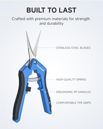 Fondwell 6.5" Gardening Scissors Trimming Shears: 2 Pack of Trimming Scissors for Buds - Comfortable Hand Pruners with Curved Blades | Plant Pruners Snips, Ultra-Sharp Micro-Tip Curved Blades, Comfortable Use, Safety - Best for Precision Cuts in Tight Spa