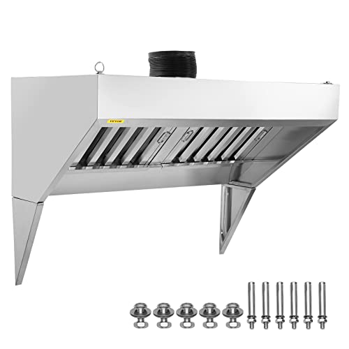 VEVOR Commercial Exhaust Hood, 5FT Food Truck Hood Exhaust, 201 Stainless Steel Concession Trailer Hood with 2 Detachable U-shaped Grid Oil Filter Mesh, Rust Resistant Vent Hood for Kitchen Restaurant | Concession Trailer Hood with 2 Detachable U-Shaped G