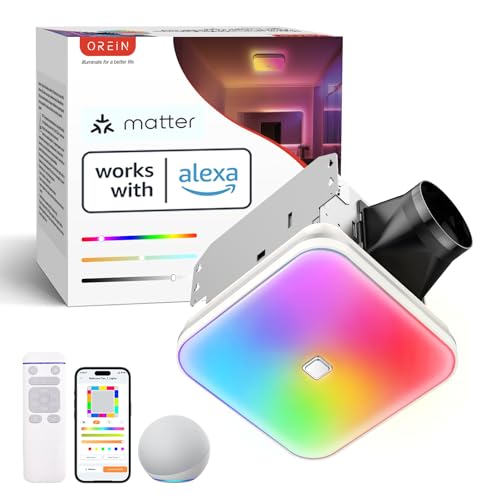 OREiN Matter Smart Bathroom Fan with Light, 110 CFM, Tunable White & RGB | Alexa/Google/Apple Home Compatible, App/Voice/Remote Control, Dimmable, 24-Zone DIY RGB, No Speaker, No-Attic Install - color: Multicolor