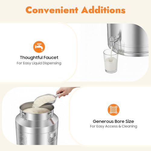 DYNAMI 20Gal 304 Stainless Steel Milk Bucket with Faucet,Thickened 304 Stainless Steel Milk Can w/Sealing Lid, Large Liquid Container Storage,for Milk,Wine, Oil Storage Transport (76L/20Gal,w/Faucet) - size: 76L/20Gal