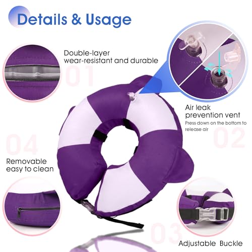 Inflatable Dog Cone for Small Dogs- Adjustable Neck Recovery ECollar,Lightweight Donut Collar After Surgery Anti-Licking & Biting,Waterproof Easy to Clean (Purple,M) - color: Purple, size: Medium