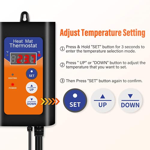 iPower 8X12 Inch Reptile Heat Pad Under Tank Heater Terrarium Warmer Heating Mat and Digital Thermostat Controller for Turtles Lizards Frogs and Other Small Animals - size: 8 X 12 Inch, style: Pad + Thermostat
