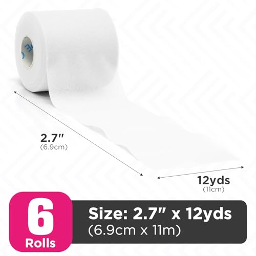 OK TAPE Pre Wrap Tape Athletic Foam Underwrap for Sports 6-Rolls, 72 Yds | Protect for Ankles Wrists Hands and Knees, Soft, Breathable, Skin-friendly and Latex-free 2.75 Inches - White - color: White, size: 2.75 In*12Yds