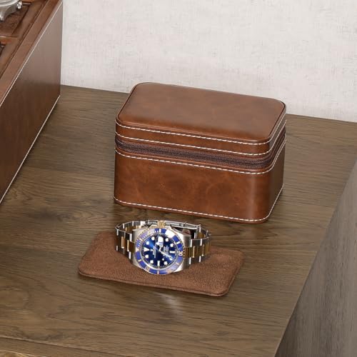 ROTHWELL 2 Watch Travel Case for Men | Compact PU Leather Protective Box with Microsuede Interior | Fits Watches & Smartwatches Up to 55mm (Tan/Brown) - color: Tan / Brown
