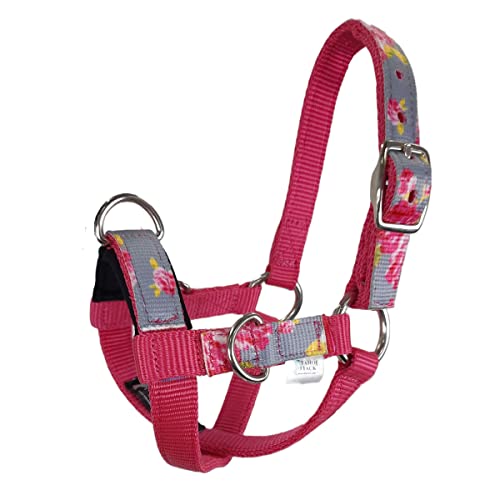 Nylon Overlay Sheep and Goat Training Halter with Padded Noseband - 6 Month Warranty - color: Grey Floral, size: Medium Sheep/Goat