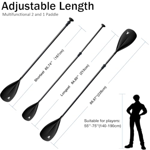 Karltion SUP Paddle - 3-Piece Adjustable Aluminium SUP Paddle with Glass Fiber Blade for Surfing, Floating, Water Sports - color: Black and Black