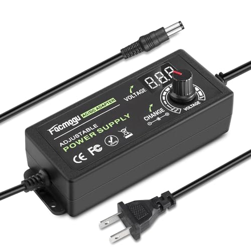 Facmogu Adjustable Power Supply 9V-24V 3A 72W, Variable Voltage Adapter | Universal Replacement AC/DC Power Adapter | With Digital Display | For Fan Speed Controller, DC Motor, Router & LED Lights - size: 9-24V 3A