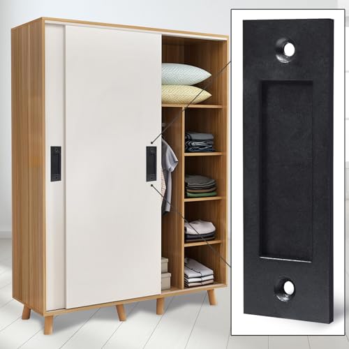 Finger Flush Pulls for Closet Pocket Sliding Barn Door Handle Set Pull Recessed Handle Rectangular Plate Matte Black Mounting Hardware Included (Black) (2''x 6'', Set, 1) - size: 2''x 6''