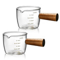 Mwellewm Single Spout Espresso Coffee Shot Glass with Wood Handle Measuring Cup Triple Pitcher Milk Cup Coffee Replacement Carafe for Barista Coffee Carafe Milk Espresso Making, 75 ml (2 Pieces) - size: 2 Pieces