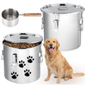 Lounsweer 2 Pack 5.5 Gal Stainless Steel Dog Food Storage Container with Lid and Locking Clamp 21 L Metal Airtight Container Large Stainless Steel Bucket with Food Scoop for Pet Feed - size: 21 L
