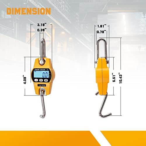 Mini Digital Crane Scale 300kg/600lbs Industrial Hanging Scale Portable Electronic Weighing Crane Scale LCD Display CE/RoHS Certified (300kg/660lb) - size: 300 kg/660 lb, Mini