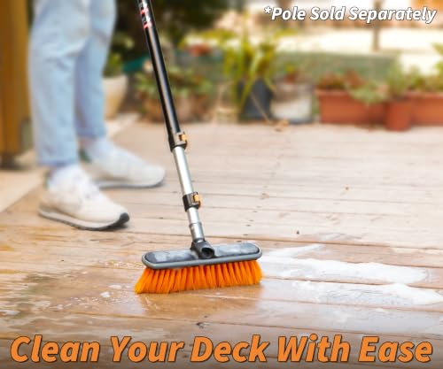 Medium Bristle Deck Scrub Brush - Composite Deck Brush Head & Vinyl Siding Brush // Boat Scrub Brush, Roof Brush for Extension Pole // Exterior, Patio & Deck Cleaning Brush (Pole Sold Separately) | Composite Deck Brush Head // Boat Scrub Brush, Roof Brush