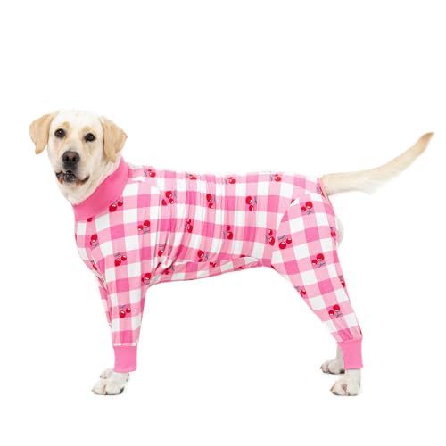 Dog Surgery Recovery Suit Female Male for Dogs After Surgery Medium Large Dogs Onesie Dog Pajamas Pjs Clothes (Pink Plaid, 28 (Chest 26.77 in | Backlength 18.11)) - color: Pink plaid, size: 28 (Chest 26.77 in | Backlength 18.11)