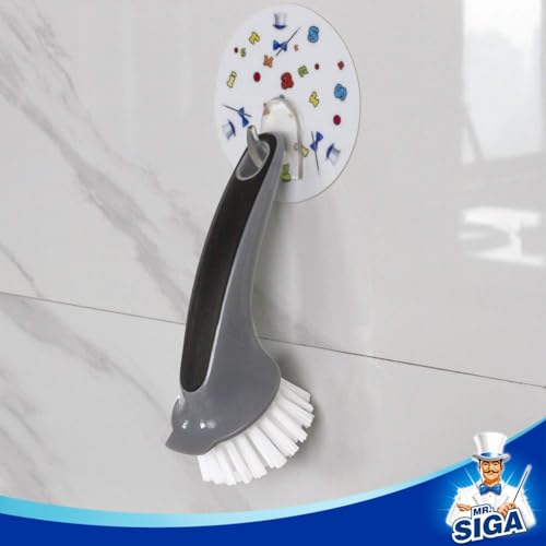 MR.SIGA Pot and Pan Cleaning Brush, Dish Brush for Kitchen, Gray, Pack of 2 | Dish brush with non slip handle and built in scraper - color: Black & Grey