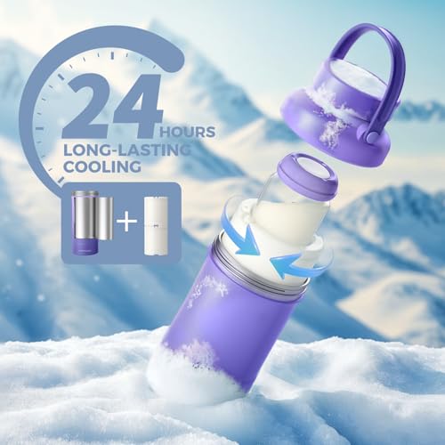 Momcozy 22oz Portable Breastmilk Cooler for 24H Outdoor, Newborn Essentials | 24 Hours & 360° Surrounded Cooling, 2 Extra Baby Bottles for Better Storage, Life Saver for Working Mom, Hassle-Free Cleaning - color: Purple