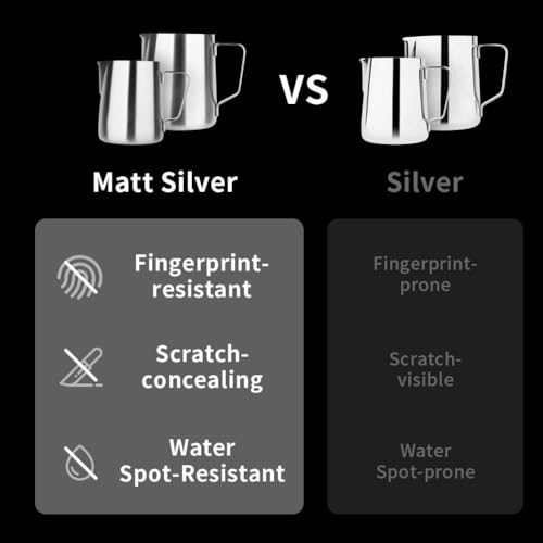 watchget 12oz Milk Frothing Pitcher Stainless Steel Espresso Steaming Jug | Internal Scale, Milk Coffee Cappuccino Latte Art Barista Steam Pitchers,Barista Coffee Bar Accessories, 350ml, Matte Silver - color: Matte Silver, size: 11.8 Ounces