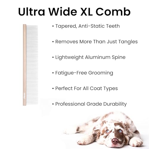 Fresh Ultra Wide XL Metal Pet Comb, Oval Aluminum Handle, Wide Tooth Spacing, Metal Grooming Comb for Dogs, 9.75" - style: Ultra Wide XL