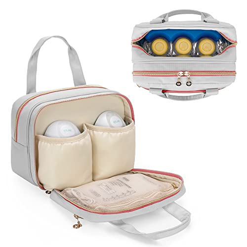 Damero Wearable Breast Pump Bag Compatible with Elvie/Willow/Momcozy | Pump Carrying Case with 2 Padded Pockets for Most Wearable Pumps, Cooler Compartment for Bottles, Parts and Ice Pack-Bag Only