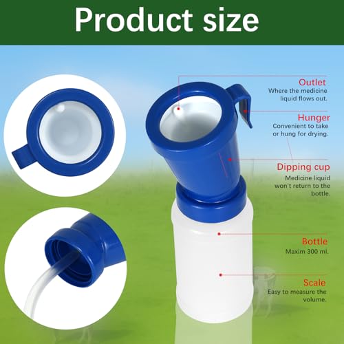 Teat Dip Cup - Non Reflow Design for Cow, Goat, Sheep | Secure Nipple Cleaning Disinfection Dip Cups 300 ml (blue, 1) - style: blue