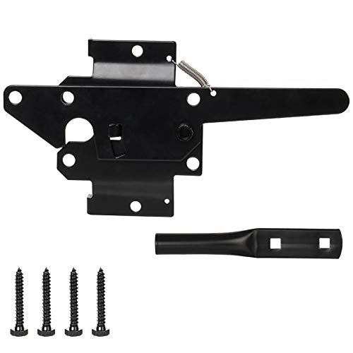 JIAHOO Post Mount Gate Latch for Wooden Fence - Heavy Duty Self Locking Gate Latch Hardware for Pool/Garden Gate Safety Latch, Automatic Fingertip Release Latches for Vinyl/Wood Fence, Black Finish