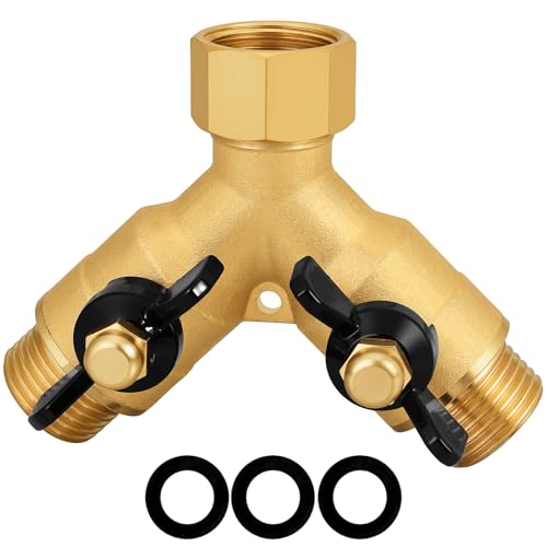SIGURANTA Heavy-Duty Brass 2-Way High-Flow Garden Hose Splitter, Outdoor Faucet Y-Valve Diverter Connector with Butterfly Handle, Full-Flow Water Hose Adapter (Valve butterfly handle - 1-piece) - color: Valve butterfly handle - 1-piece