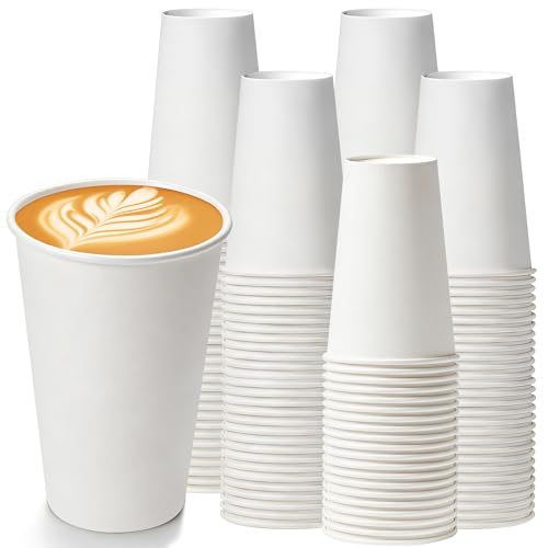 Zcaukya White Paper Cups, 16 oz, 200 Pack | Leak Resistant, Disposable Hot & Cold Drink Cups, PE Lining, Thickened Strong