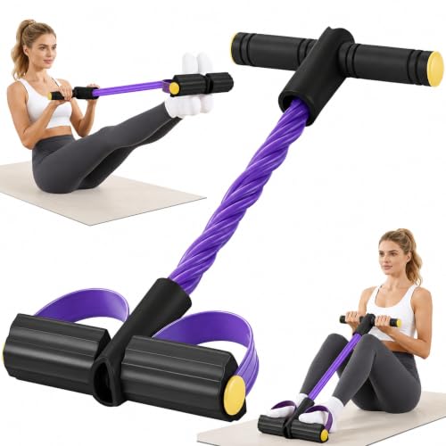 Pedal Resistance Band with Handle, 6-Tube Natural Rubber Exercise Bands | Upgraded Foot Pedal Resistance Bands for Working Out, Multifunction Tension Rope for Abdomen, Waist, Arm, Leg, Pilates - color: Black & Purple