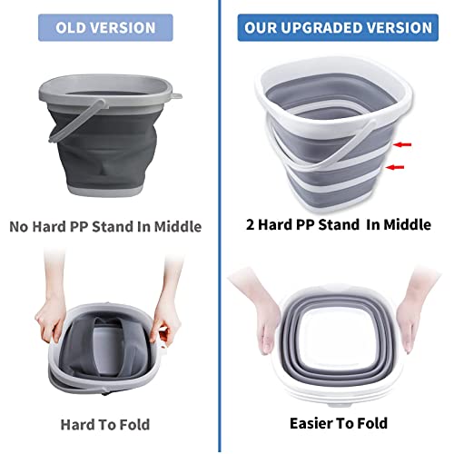 Collapsible Bucket 10L 2.6 Gallon Cleaning Bucket Mop Bucket Folding Foldable Portable Small Plastic Water Supplies for Outdoor Garden Camping Fishing Car Wash Space Saving Grey Square - color: Grey - 10l