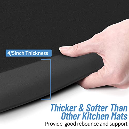 4/5 Inch Thick Kitchen Mat - Cushioned Anti Fatigue Mats for Kitchen Floor - Easy to Clean, Waterproof, Non-Slip Kitchen Rug for Sink, Office, Kitchen (22''x36'' Black) | Easy to Clean, Water Resistant, Non-Slip Thicker Rug, Standing Desk Mat for Sink, Of