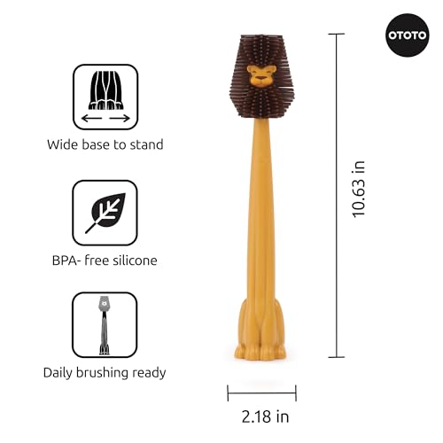 OTOTO Cleo Dish & Water Bottle Brush – Silicone Baby Bottle Brush, Water Bottle Cleaner, Dish Brush with Long Handle, Cute Lion Design, Crevice Cleaning Brush, Baby Essentials, Kitchen Gadgets - style: Cleo