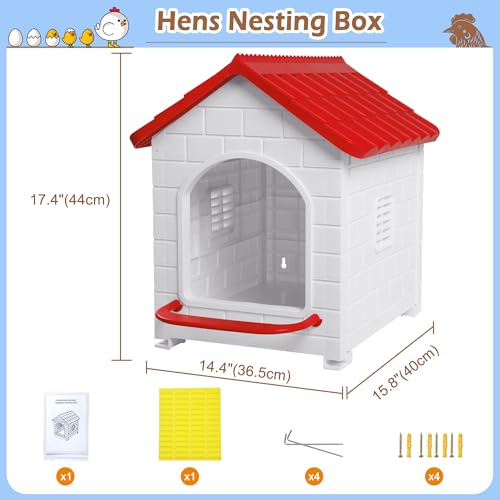 Nesting Boxes for Chicken, Plastic Single Compartment Chicken Nesting Box | for Laying Eggs for Hens, Ducks and Poultry - Red - color: Red
