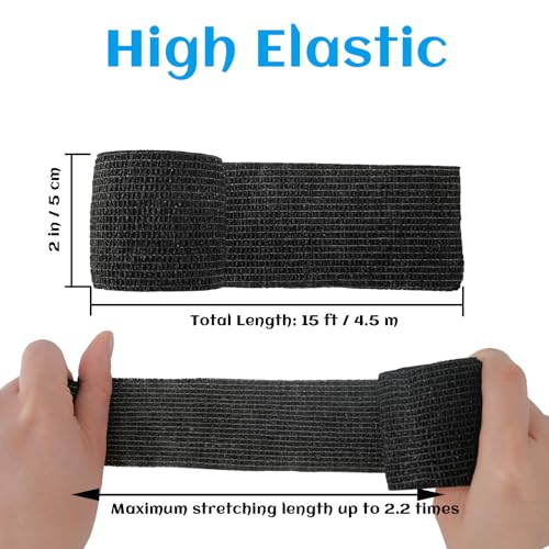 36 Rolls Black Elastic Self Adhesive Bandage Wrap 2 Inch, Breathable Cohesive Bandage, Ankle Sprains Swelling Sports Athletic Grip Tape, Dogs Pet Vet Wrap - color: 2 Inch-36 Count Black