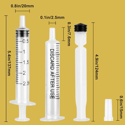 24 Pack 2.5ml Plastic Syringe with Cap, Sterile Syringe Individually Sealed for Labs, Measuring Liquids, Feed Pets, Oil or Glue Applicator - style: B 2.5ml