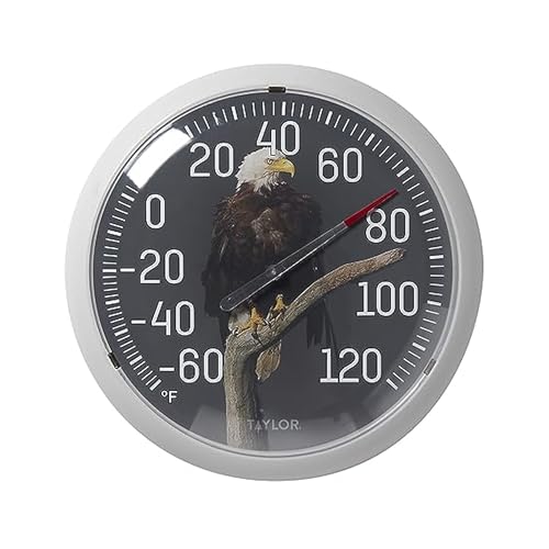 Taylor Nature Series Eagle Indoor Outdoor Dial Thermometer, Easy to Read Wall Decor for Patio, Pool, Yard, Garden or Garage, 13.25 Inch, Gray Bezel - style: Eagle