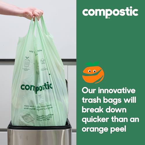 Compostic Compostable 13 Gallon Trash Bags, 100 Ct, Extra Strong | Fits 13 Gallon Bins, Extra Strong & Tear-Resistant, Home Compostable, Unscented, BPA & GMO Free - size: 100 Count (Pack of 1), style: Tall 13 Gallon