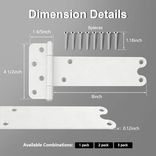 6 Pack 8" Door Hinges,300 Lbs Capacity Heavy Duty Gate Hinges | Matte white T-Strap Shed Gate Hinges,Barn Door, Shed Doors, rust-resistant,durable (8 inch- U - 6 Pack)-Patent Pending - size: 8 inch- U - 6 Pack