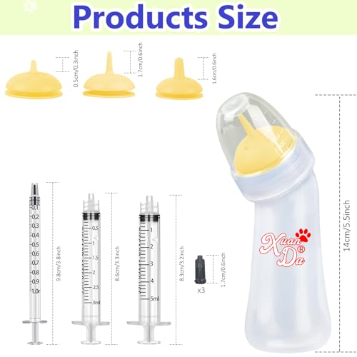 Pet Feeding Bottle and Syringes, 3 Sizes Nipples with Ventilation Valve Resistant Tearing Perfect for Puppies, Kittens, Small Wildlife (Yellow) - color: Yellow