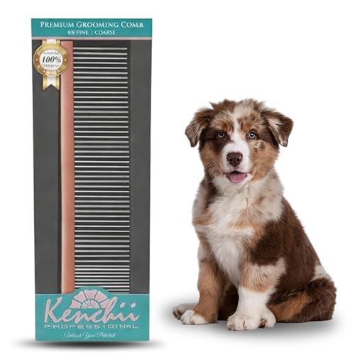 Kenchii Premium Satin Rose Gold Dog Grooming Comb, Large | Polished rounded scratch-resistant teeth, detangles coats and removes mats, finishing and fluffing - size: Large
